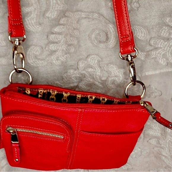 Tignanello Handbags - Red Tignanello leather adjustable crossbody.